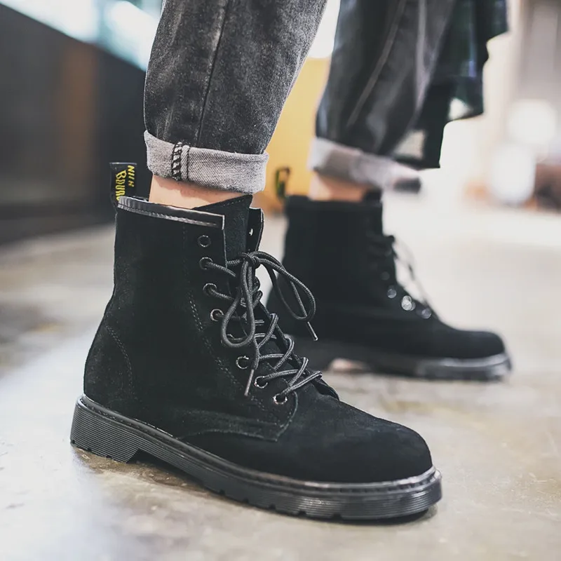 

Retro Mans martin boots Cow Suede leather Black color Spring Autumn Winter England style