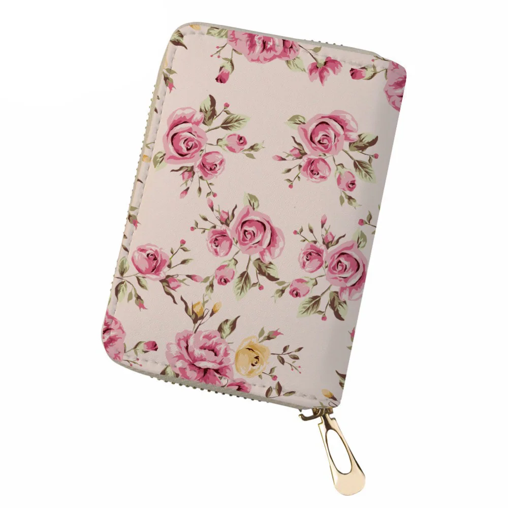 

NOISYDESIGNS PU Card ID Holder Women Floral Print Zipper Credit Card Holders for Ladies Fashion Card Organizer Case Bank Card
