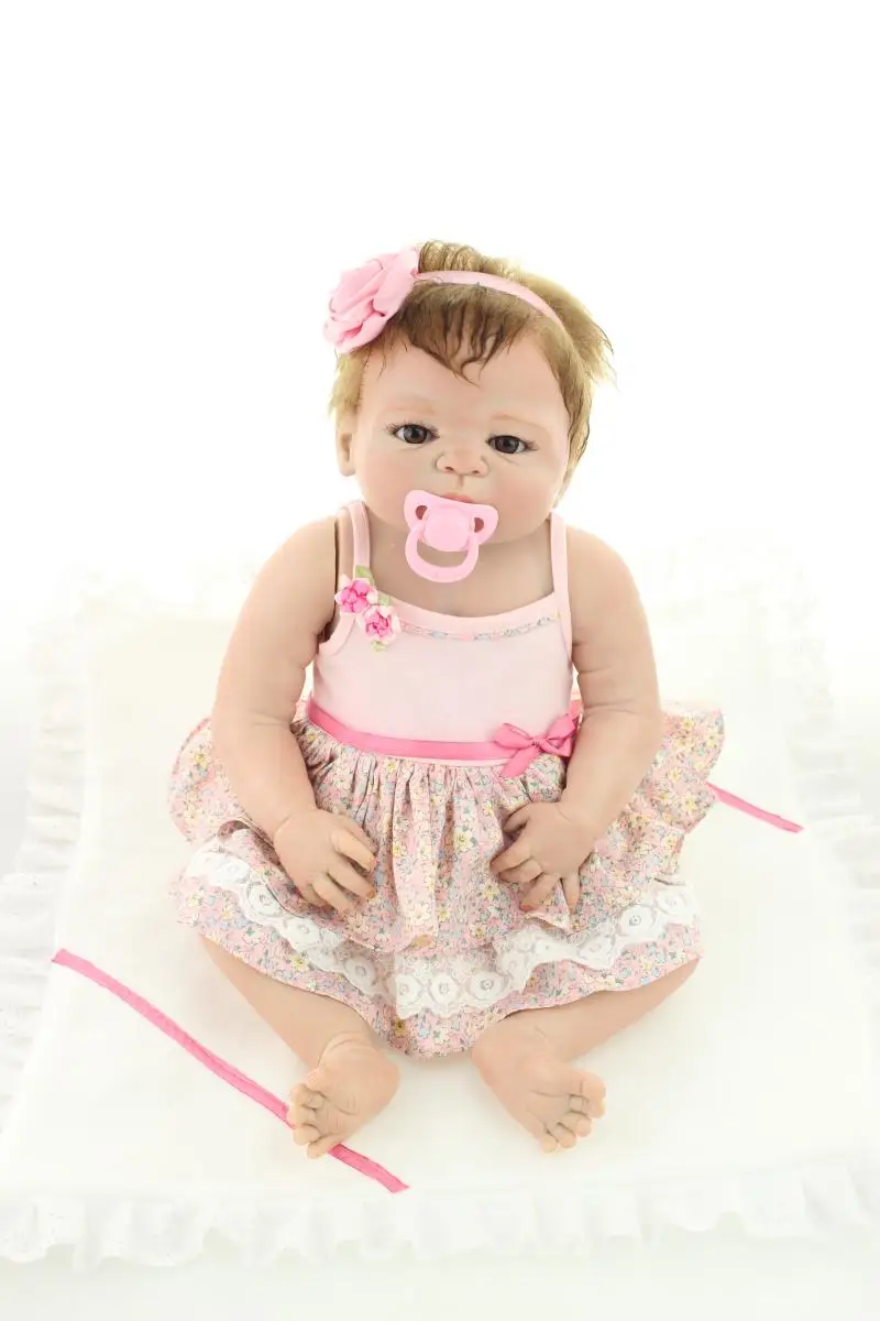 

23inch Handmade Full Vinyl Silicone Reborn Baby Girl Doll bebe waterproof menina vivid inteiro 57 cm play house toys for sale