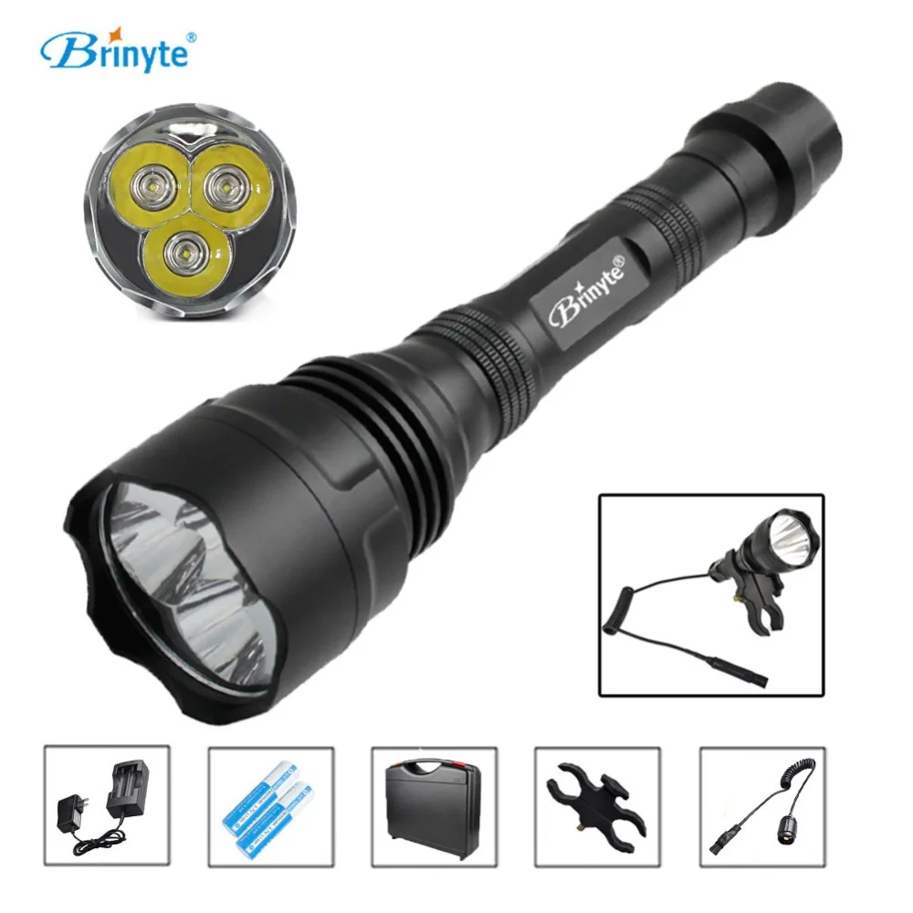 

Free Shipping Brinyte S38 High Power 3 CREE XR-E Q5 LED Search Rescue Flashlight with 18650 Battery Charger Mount Remote Switch