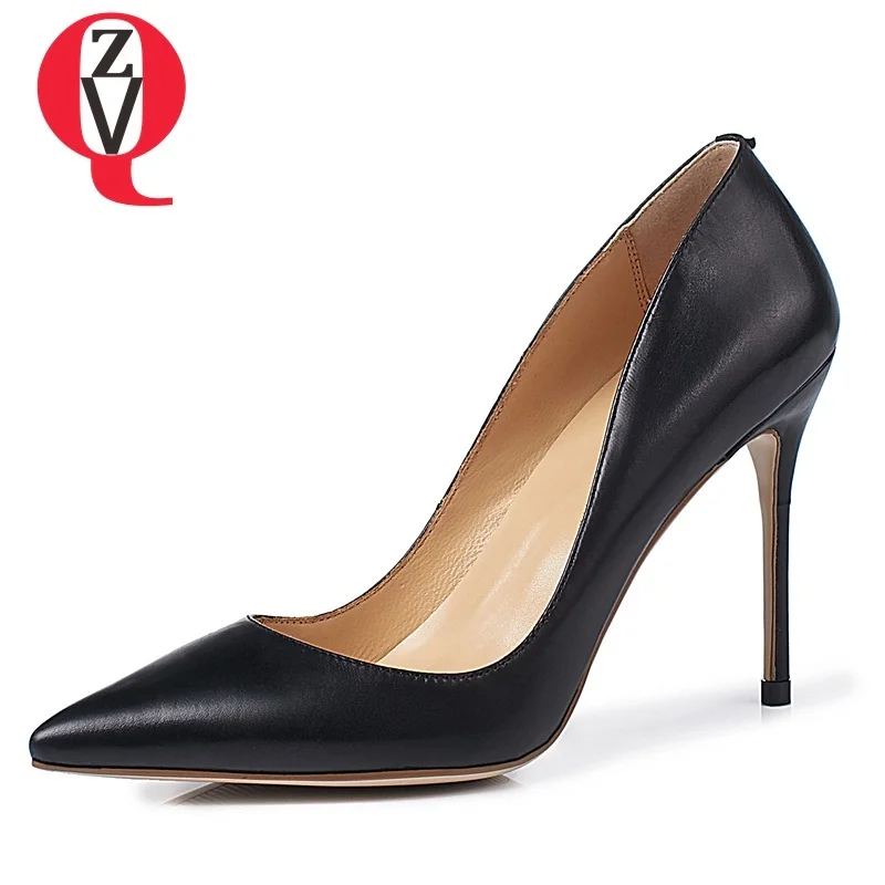 

ZVQ women shoes new fashion genuine leather super high thin heels pointed toe shallow three colors sexy office lady pumps