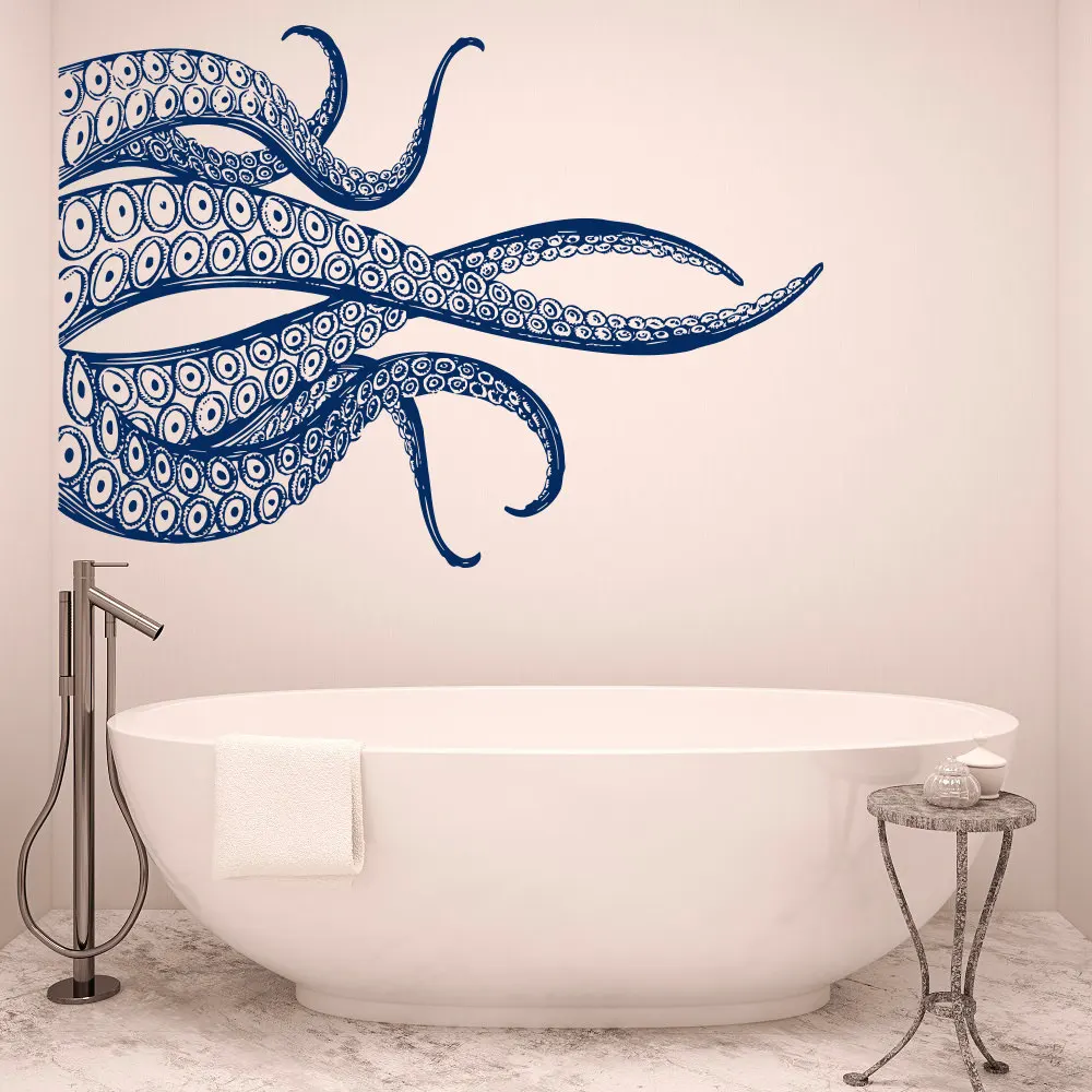 Большие щупальца осьминога, Наклейки на стены в океанском стиле, виниловые наклейки на стену для гостиной, настенный постер в спальню, фрески, декор для ванной комнаты S689