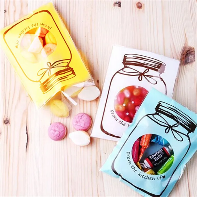 100pcs Plastic Bags For Biscuits Cellophane Candy Cookie Gift Bag Self