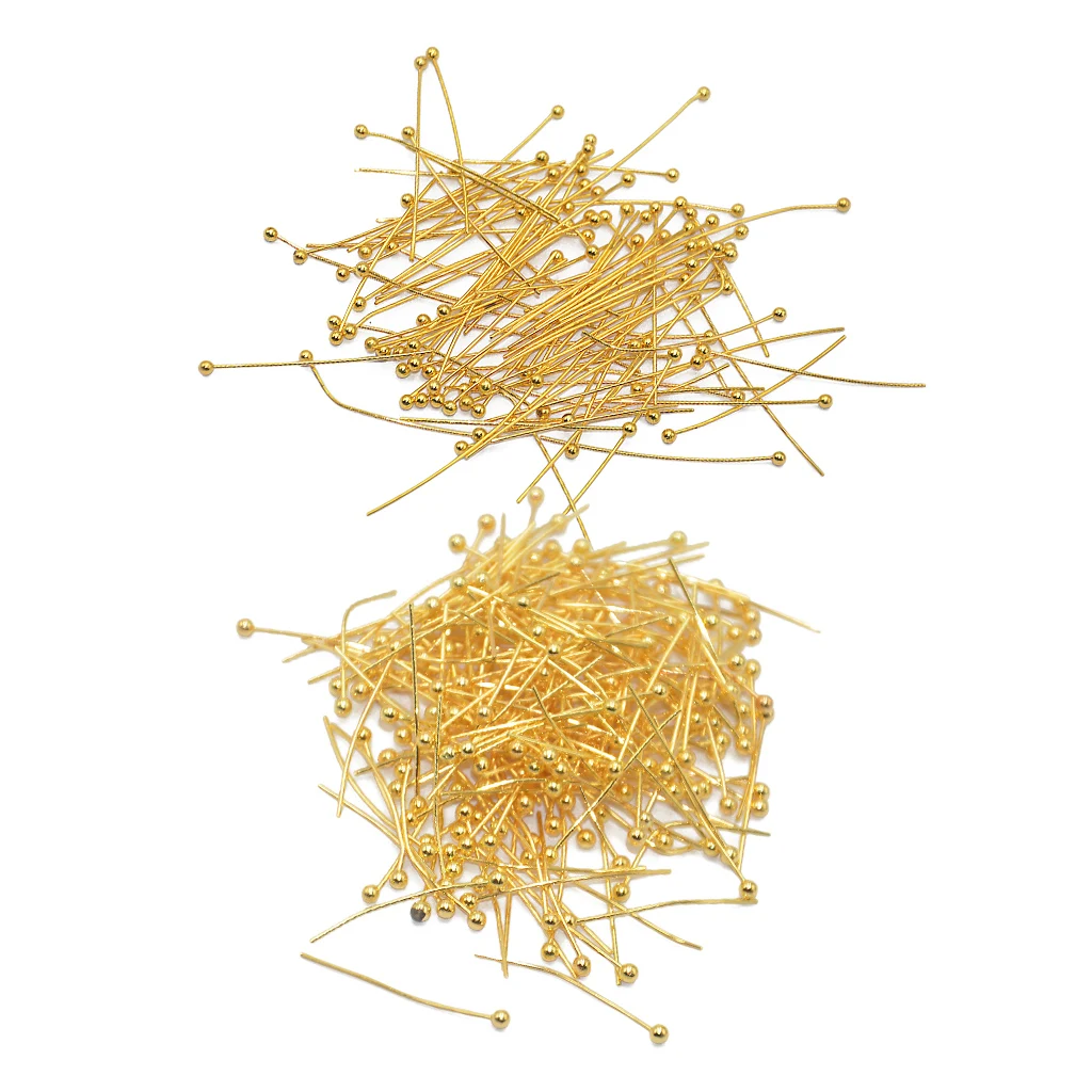 300 Pieces Brass Ball Pin Jewelry Findings Earring Headpins Eyepin 20mm 30mm Gold
