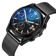 Men Business Watches Sports Luxury Brand Chronograph Quartz Analog Wristwatch Mesh Strap Male Clock Relogio Masculino zhoulianfa luxury crocodile faux leather men watch analog blu ray business wristwatch clock relogio masculino