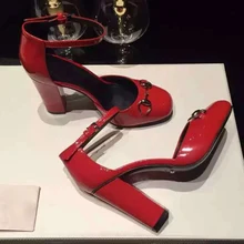 2017 sommer luxus designer marke metall Horsebit g knöchelriemen schuhe frauen Pumps Mary janes ultra high block heels Gürtel schnalle