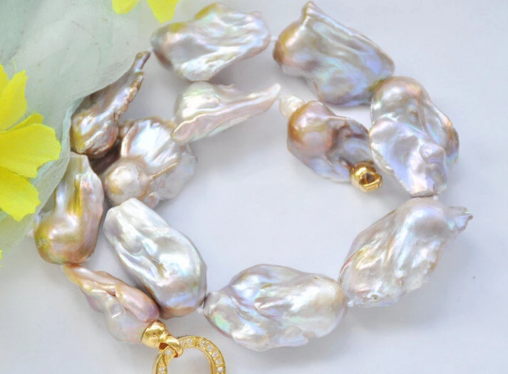 

FREE shippingz6814 38mm lavender baroque KESHI REBORN PEARL NECKLACE 17inch