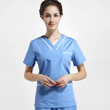 Цвет женские короткий рукав белый трубопровод украшения Костюм медика униформы стоматологическая клиника Рабочая форма