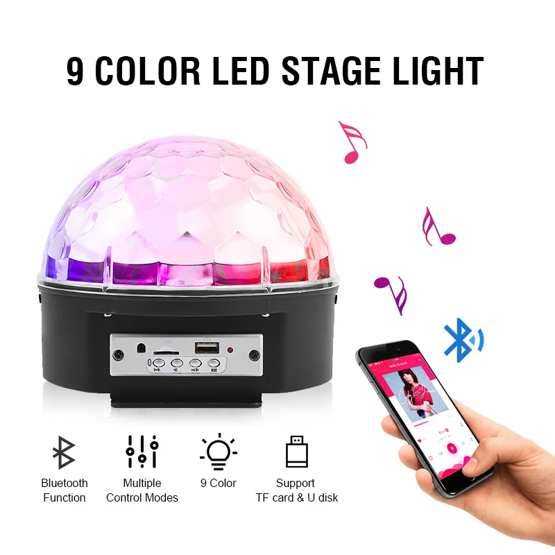 

9 Colorful MP3 Bluetooth Speaker KTV Dancing Party Disco Music RGB LED Stage Lamp Magic Light Sound Control Laser RC Speakers