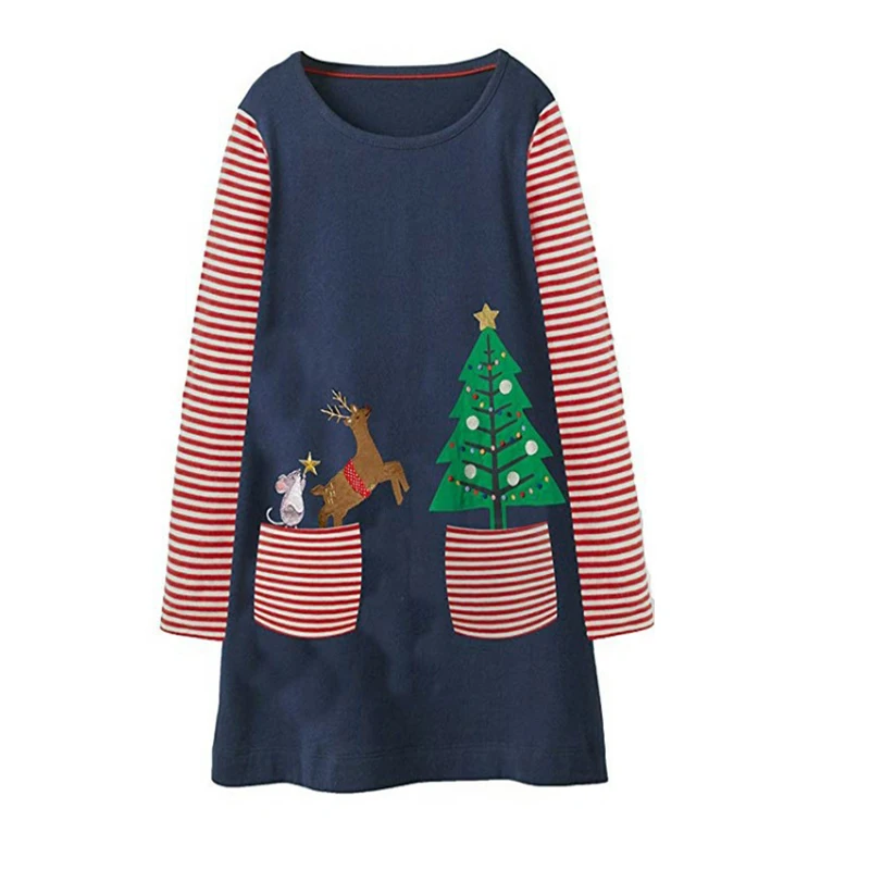 Jumping meters New Christmas Dresses baby girls dress cotton long sleeve applique kids dresses for girl clothing christmas dress