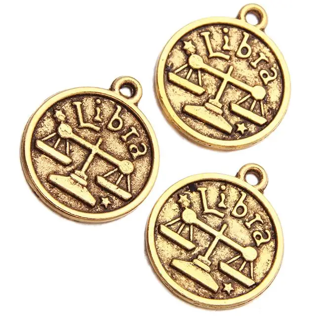 60pcs/lot Libra Charms Pendant Antique Gold Constellation Round 18*18*1.5mm Fit Bracelet &amp Necklace 100811 | Украшения и
