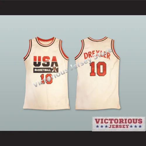 

Minanser Clyde Drexler 10 USA Team Home Basketball Jersey Men