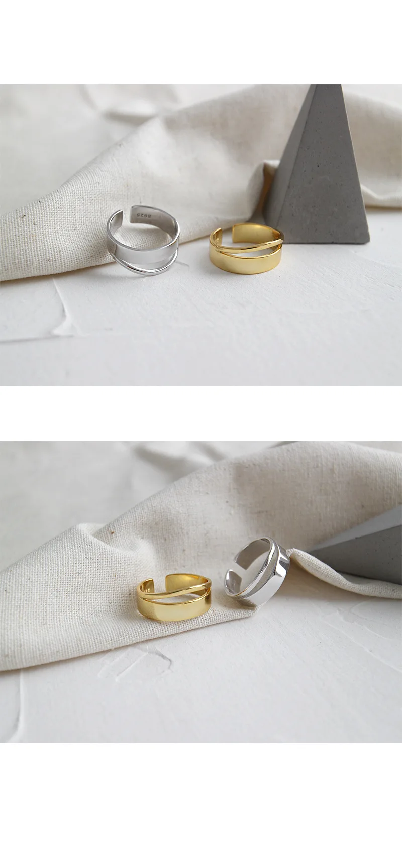 Женский в Корейском стиле кольцо из серебра S925 пробы, минималистичное гладкое Двухслойное женское кольцо, открытое серебряное обручальное кольцо
