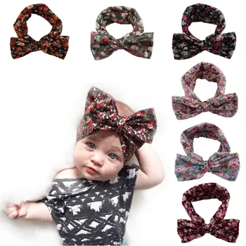 

BOHO Style Infant Baby Girls Print Floral Headbands Toddler Cotton Bow Headwear 2016 Babies Pricness Hair Accessories