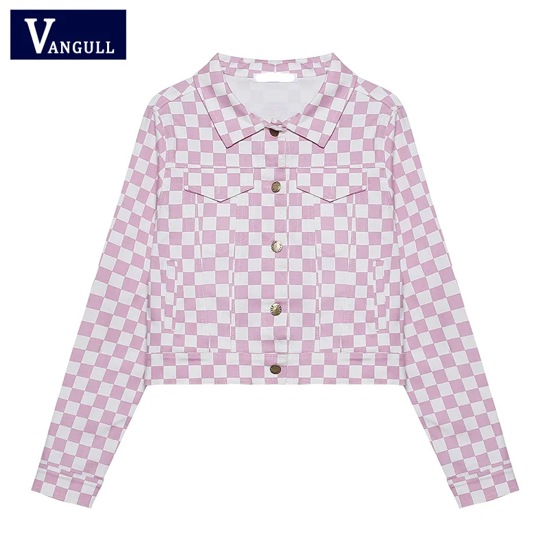 Vangull, женская укороченная куртка в клетку, осень, Harajuku, клетчатые куртки, уличная одежда, короткие пальто, одежда для девочек, клетчатый Топ