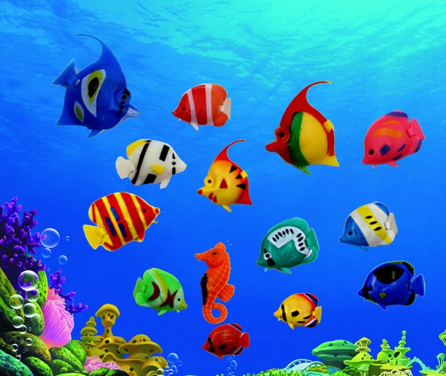Adornos de peces flotantes móviles artificiales de plástico realista,  decoraciones para pecera de Acuario, Color y patrón aleatorios - AliExpress