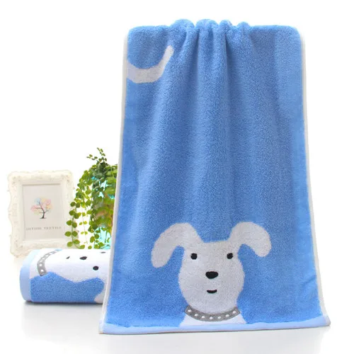 3 цвета полотенце для лица натуральная высокая 35*75 см милый мультфильм собака шаблон хлопок, подходит для детей мягкая вода полотенце для ванной пляжа - Цвет: Синий
