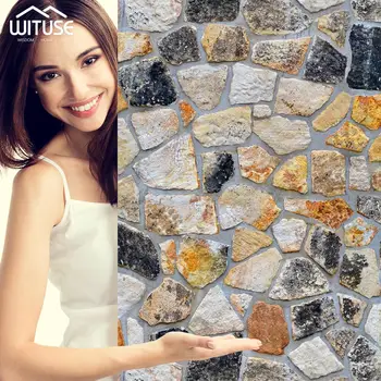 

Home Decor 3D Wall Paper Brick Stone Wood Grain PVC Waterproof Rustic Effect Self-adhesive Wall Sticker For Living Room Bedroom