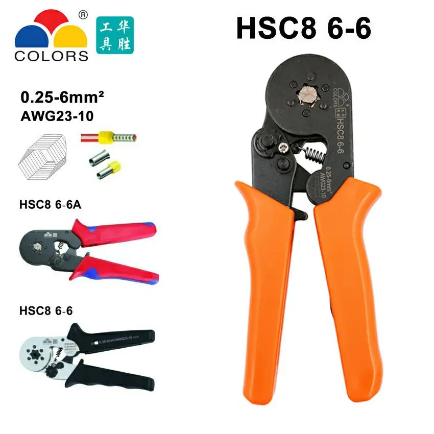 

HSC8 6-6 0.25-6mm 23-10AWG Adjustable Hexagon Tube Bootlace Series Set Terminal Crimping Pliers Crimp Hand Tools Ferramentas