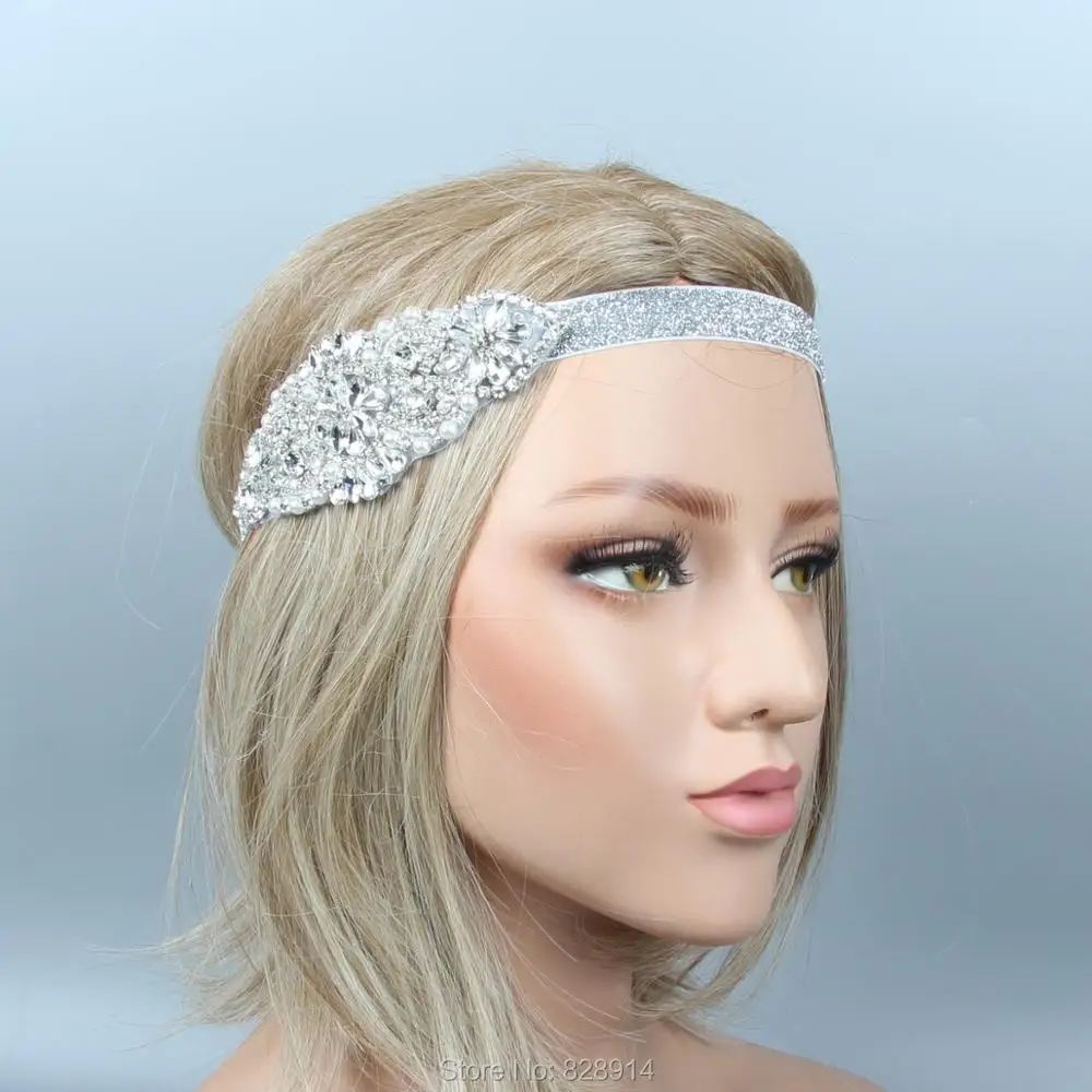 

Lowosaiwor Wholesale 1920's Gatsby Flapper Headpiece Crystal Applique Bride Headpiece Wedding Headband HS10261