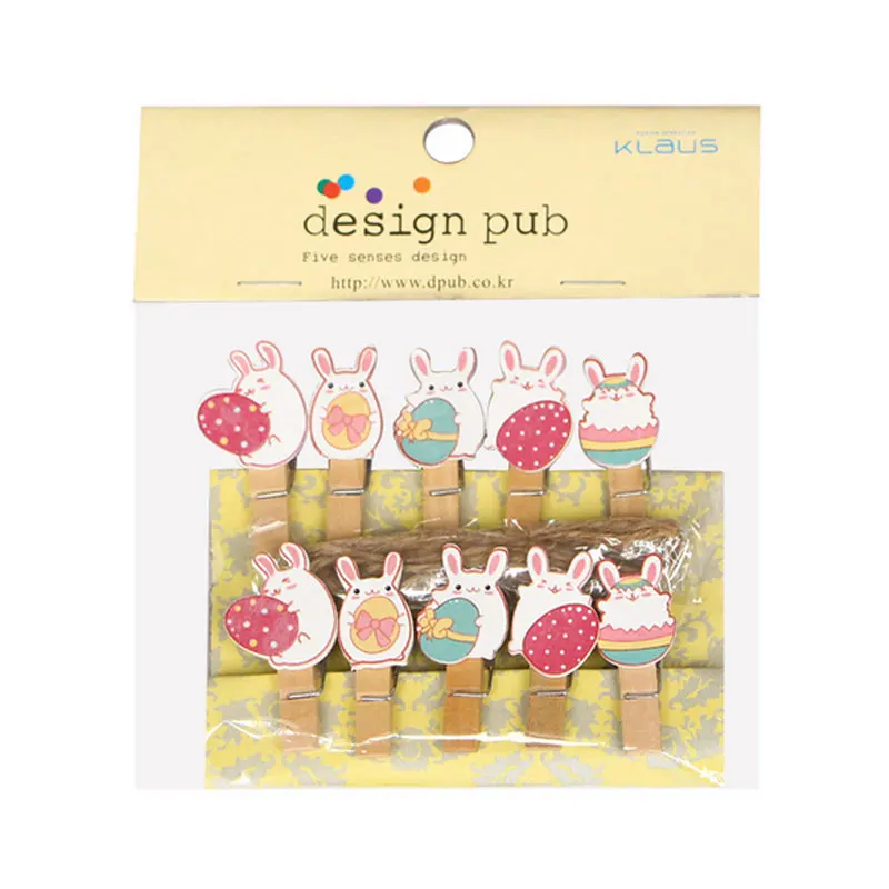

10 pcs/pack White Rabbit Wooden Clip Photo Craft DIY Clips with Hemp Rope Clothespin Craft Decoration Clips Pegs