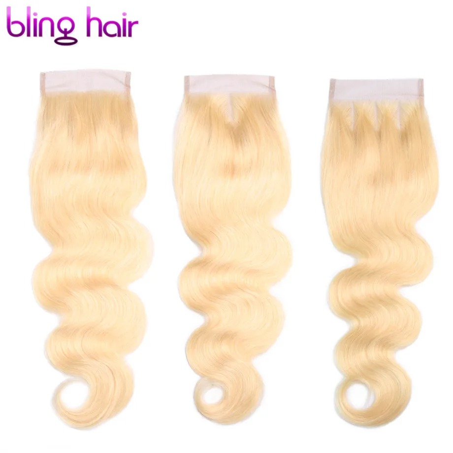 Bling hair#613 блонд бразильские объемные волнистые человеческие волосы Закрытие 4*4 закрытие шнурка средний/свободный/три части Remy 1b/613 натуральный цвет