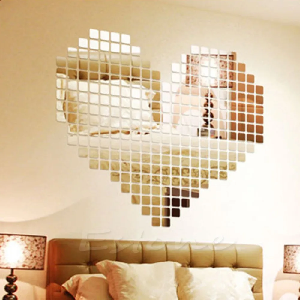 Free shipping 100 Mirror Tile Wall Sticker 3D Decal Mosaic Room Decor