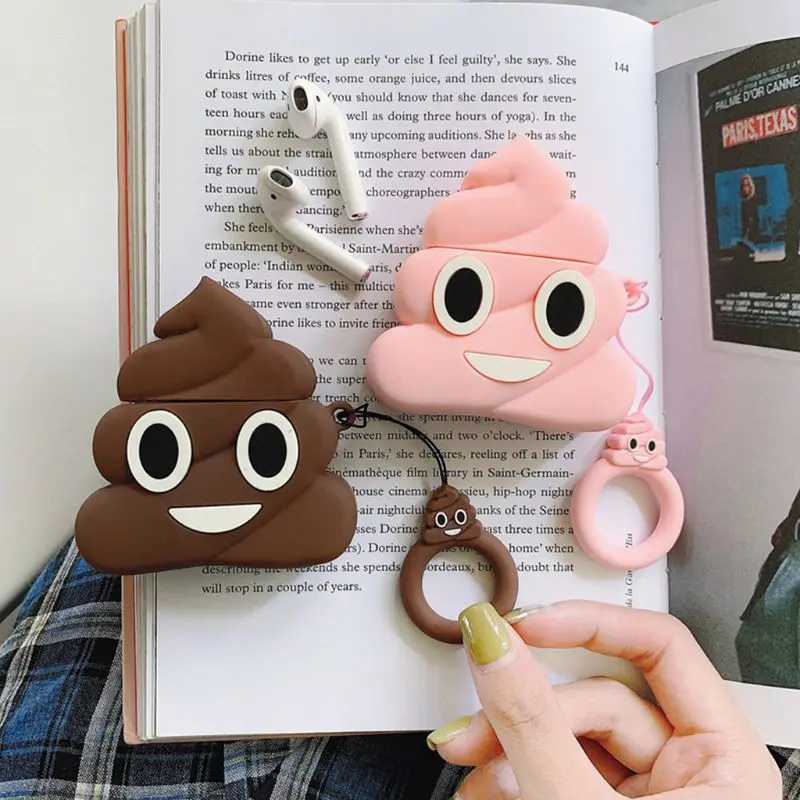 

Funny Poop Pattern Soft Silicone Protective Cover Shockproof Case Skin with Lanyard for Airpods 1/2 Charging Box Accessories