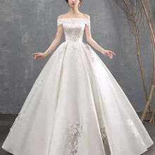 Роскошное атласное свадебное платье цвета слоновой кости с короткими рукавами и вырезом лодочкой и вышивкой, подвенечные Свадебные платья из Саудовской Аравии, Дубай