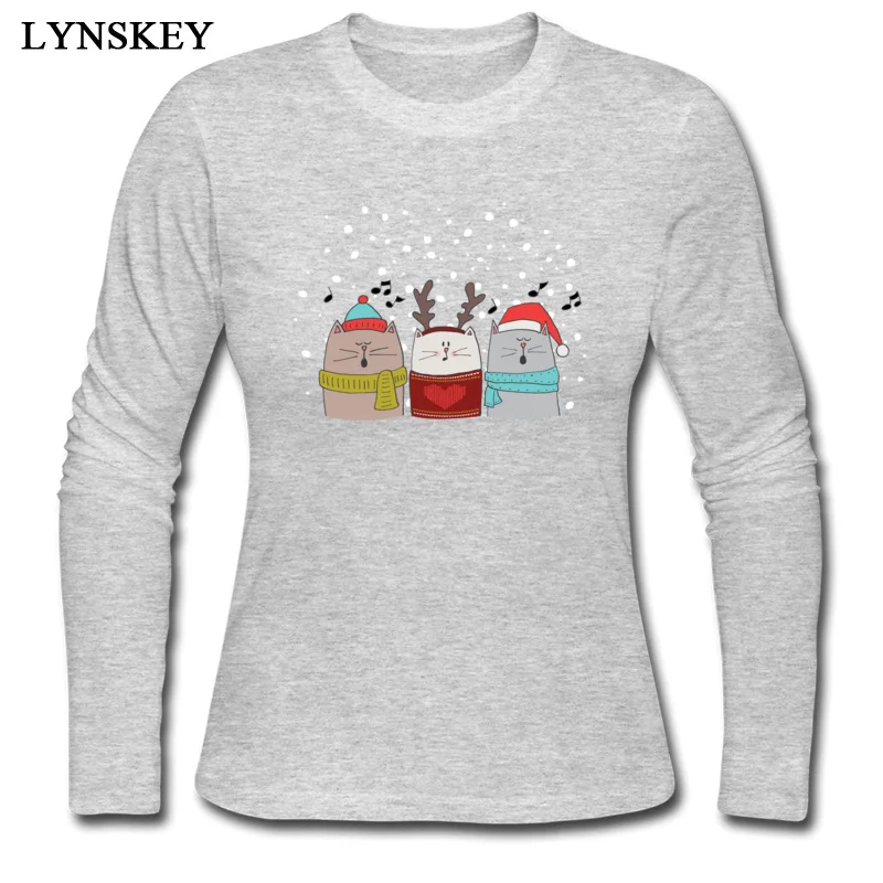 

Women T-Shirt Long Sleeve Normal Fashionable Cats Snowing T Shirt O-Neck Cotton Women's Summer Tops Shirt Normal Sweatshirts