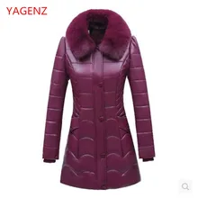 Женское пальто из искусственной кожи, большой размер, зимняя куртка, новинка, высокое качество, гагачий пух, хлопок, теплое пальто для женщин среднего возраста, хлопковое пальто K2924