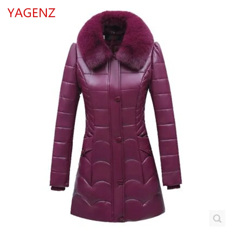 

Women PU leather coat Large size Winter jacket NEW High quality Eiderdown cotton Warm coat Middle-aged women Cotton coat K2924
