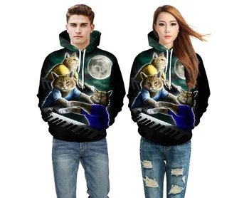 

Moon piano cat popular European and American popular series 3D hooded hoodie long sleeve lovers hoodie dw-63 Polyester pullvero