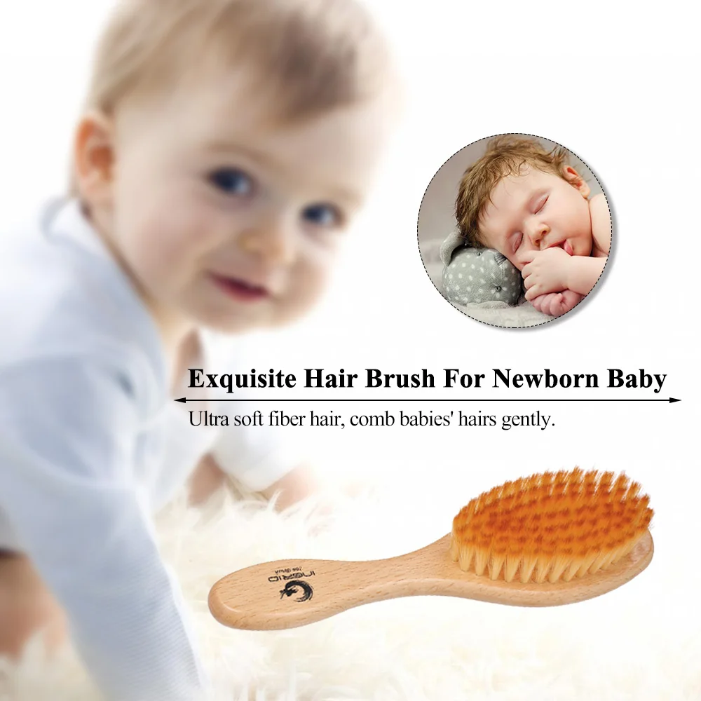 

Cute Baby Boy Girl Kids Gentle Soft Hair Brush Comb Set Newborn Ultra Soft Baby Hair Brush Wooden Handle Newborn Hairbrush