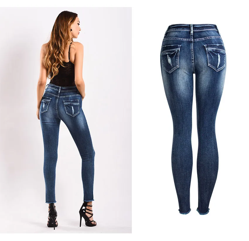 2018 jeans autumn and winter in Europe and the United States women's stretch slim thickened warm jean small leg pants nine points pencil pants (5)