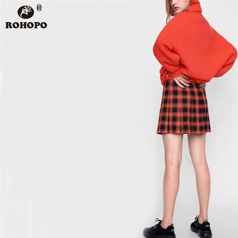 

ROHOPO Button Fly Plaid Flare Mini Skirt Hight Waist Girl Pleated Autumn Cute Preppy Female Micro Skirts #UK8615