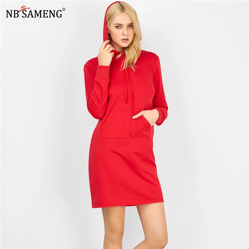 Primavera mujeres rojo capucha 2018 Slim de manga larga Pullover vestidos  nueva moda sudadera Mini Vestido femenino Vestido _ - AliExpress Mobile