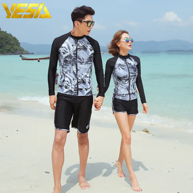 2019 زوجين ملابس الغوص بدلة غطس الغوص طويلة الأكمام قميص السراويل الدعاوى واقية من الشمس الرجال النساء تصفح ملابس السباحة