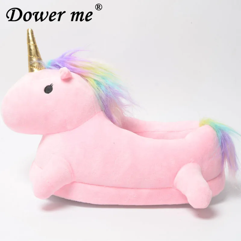 

2018 Winter lovely Home flock latex solid indoor plush unicorn slippers house mules platform flip flops shoes pink purple white