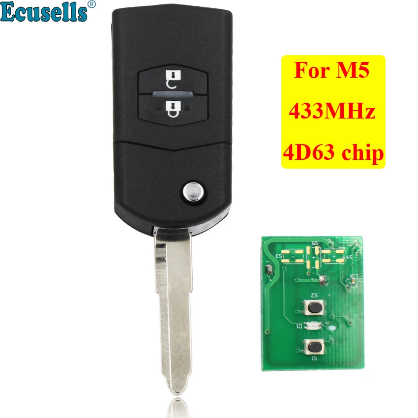 

2 Buttons Flip Remote Key fob 433MHZ with 4D63 chip For M5 Mazda 5