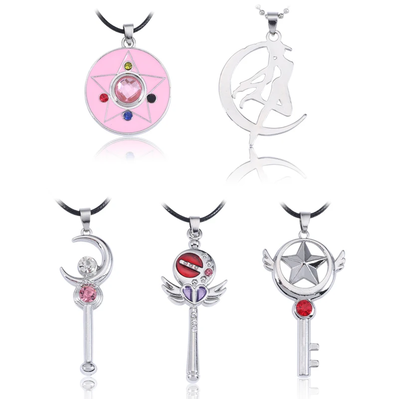 

5 Different Style Silver Sailor Moon Necklace Crystal Pentagram Star Moon Wings Necklaces Women Anime Cosplay Jewelry Collier