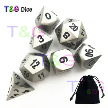 

Matt Sliver RPG Metal Dice 7pcs/set of D4 D6 D8 D10 D12 D20 D% X A Bag for Entertainment/Birthday Party Present