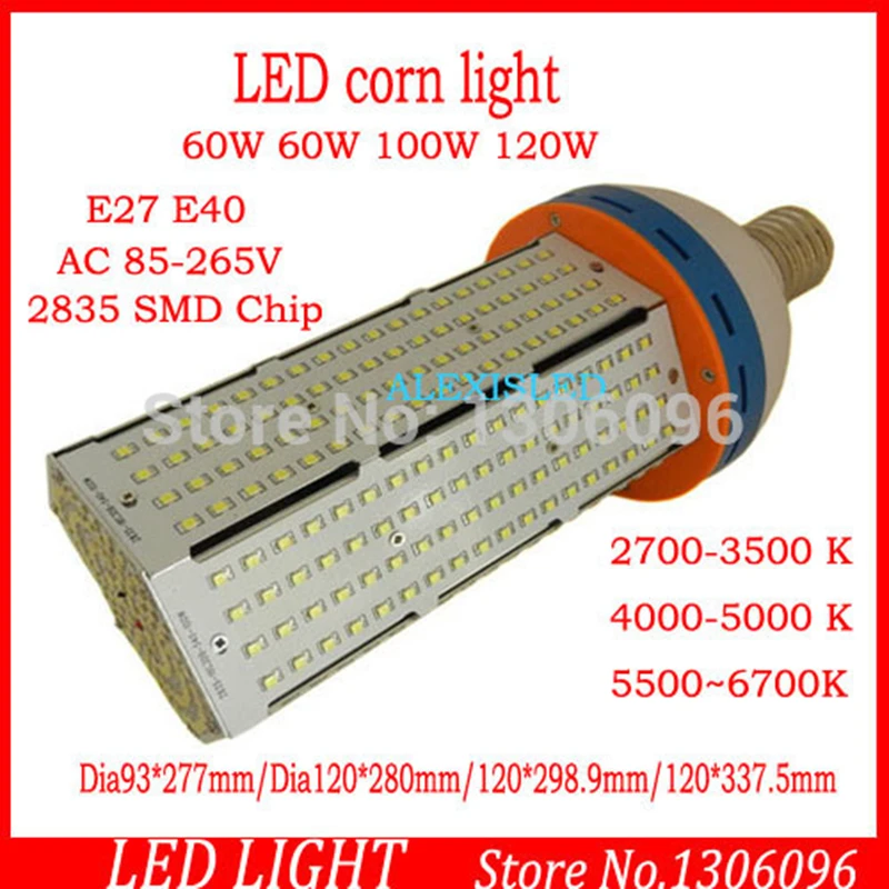 

DHL E40 E27 60w / 80W / 100w / 120w AC85-265V led corn light high power light for US special warehouse light / high bay lamp