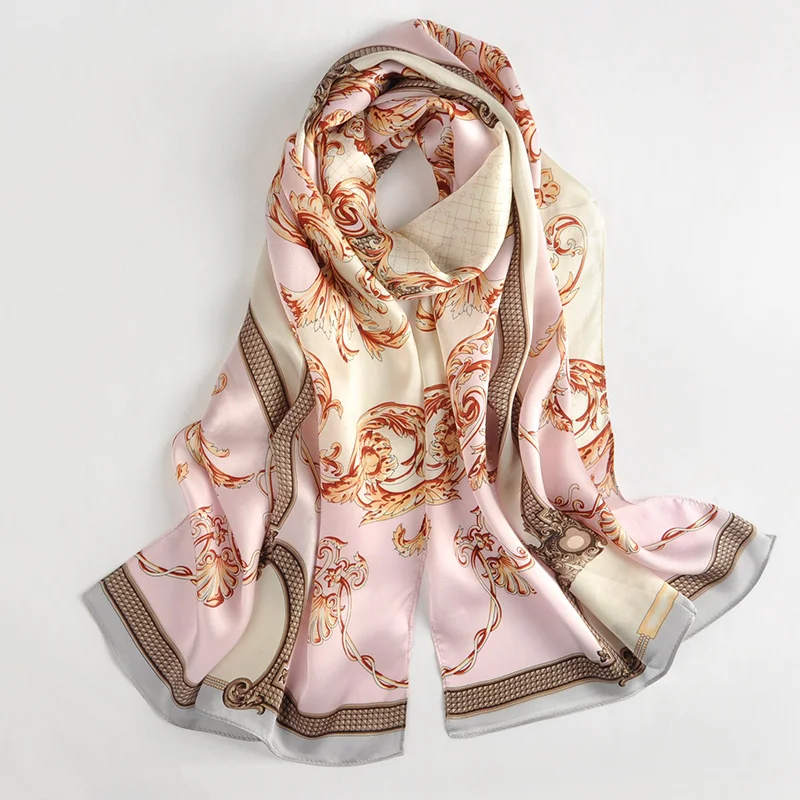 Роскошный женский шелковый шарф класса 5А, натуральный шелк, Длинные Стильные женские шали, шарфы для весны и лета, элегантные пашмины
