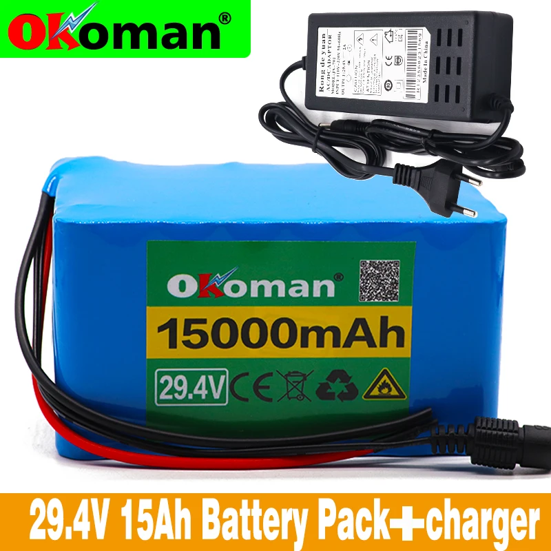 Okoman высокое качество 7S5P 24v 15Ah батарейный блок 250w 29,4 V 15000 мА/ч, литий-ионный аккумулятор для инвалидного кресла для электрического велосипеда+ зарядное устройство