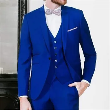 

New Royal Blue Terno Slim Fit Men Suit 3Pieces Latest Coat Pant Design Tuxedo Custom Made Blazer (Jacket+Pant+Vest+Tie)