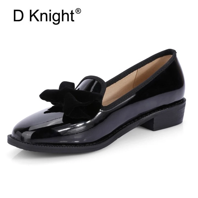 

Fashion Casual Bowtie Loafers For Women England Style Ladies Casual Loafers Women Creepers New Patent Women Flats Big Size 32-48