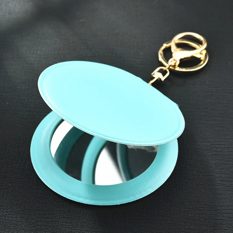 Двухсторонний складной зеркальный брелок портативный маленький круглое зеркало для макияжа Подвески модные женские разноцветные Подарочный Брелок для ключей ювелирные изделия - Цвет: Lake Blue