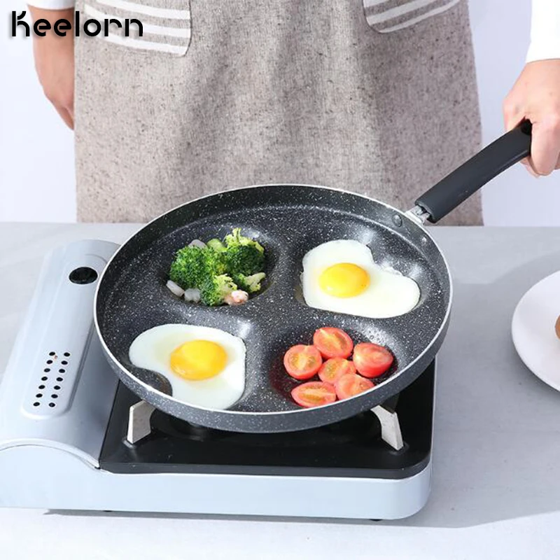 

Keelorn 28 Cm Aluminum Non-Stick Frying Pan, Creative Four-Hole Heart Shaped Breakfast Frying Pan Gas Stove Can Be Used