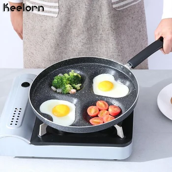 

Keelorn 28 Cm Aluminum Non-Stick Frying Pan, Creative Four-Hole Heart Shaped Breakfast Frying Pan Gas Stove Can Be Used